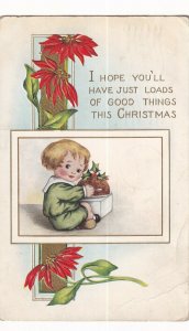 CHRISTMAS, PU-1914; Toddler, Poinsettias, Holly