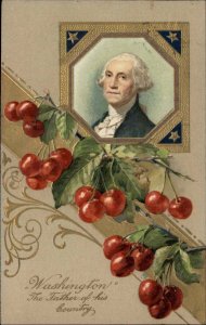 Winsch George Washington Patriotic Cherry Border c1910 Vintage Postcard