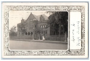 1913 High School Building Scene Street Auburn New York NY RPPC Photo Postcard