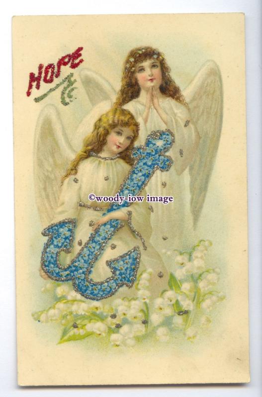 su3351 - Angels with Forget-me-Not Anchor & Lily of the Valley, Hope - postcard