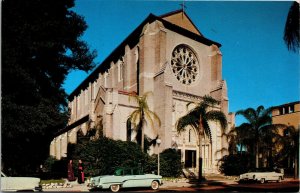 Vtg Orlando Florida FL Cathedral Church of St Luke Old Cars 1950s Postcard