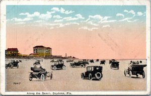 Postcard FL Daytona Beach - Along the Beach - antique cars