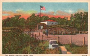 Vintage Postcard 1920's Fort Holmes Small Wood Mackinac Island State Park Mich.