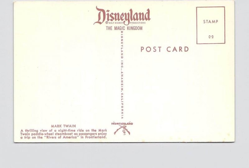 VINTAGE POSTCARD DISNEYLAND FRONTIERLAND MARK TWAIN STEAMBOAT #11