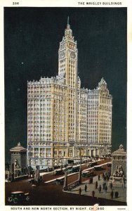 Chicago IL-Illinois, The Wrigley Buildings at Night Plaza Vintage Postcard
