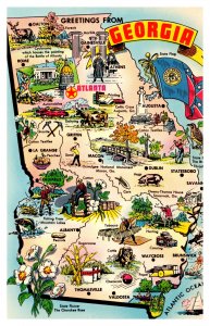 Postcard Map GA - Georgia state map card tourist spots