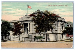 Ottumwa Iowa IA Postcard Public Library Building c1910 Antique Unposted