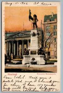 Postcard Montreal Quebec c1906 Monument Maisonneuve Split Ring Cancel CDS Rec'd