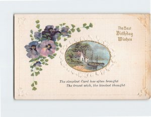 Postcard Birthday Greeting Card with Poem and Flowers Embossed Art Print