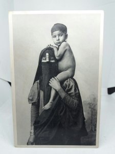 Vintage Antique Portrait Postcard Egyptian Native Woman with Her Child Egypt