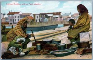 ESKIMO COOKING WALRUS MEAL  ALASKA ANTIQUE POSTCARD 