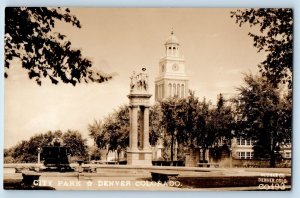 Denver Colorado CO Postcard RPPC Photo City Park Clock Tower c1940's Vintage