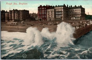 Views of The Rough Sea in Brighton England Postcard