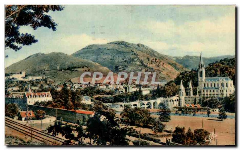 Old Postcard Lourdes Basilica and the Pic de Ger