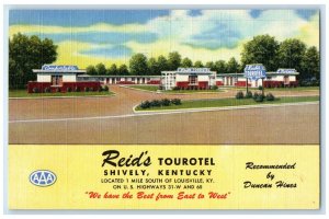 1952 Reid's Tourotel Shively Mile South Exterior Louisville Kentucky KY Postcard