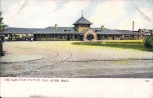 Fall River MA, Train Station Pre-1907, RR Depot, Horse & Buggy, Sreet Car,