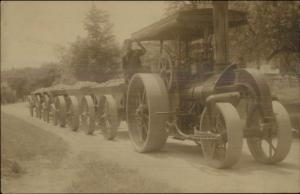 Traction Engine Tractor & Driver Pulling Carts of Rocks? Real Photo Postcard