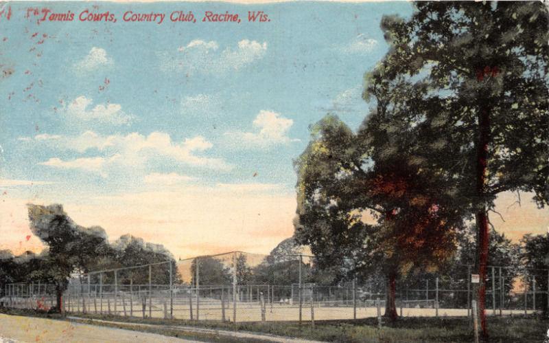 RACINE WISCONSIN TENNIS COURTS AT COUNTRY CLUB POSTCARD c1911