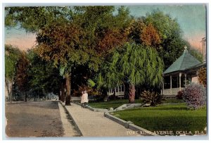 1912 Fort King Venue Street Scene Ocala Florida FL Posted Vintage Women Postcard 