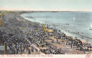 Boulevard and Beach Scene, Revere Beach, Massachusetts, Early Postcard, Unused