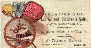 c1880 BOSTON RICHARDSON & CO LADIES CHILDRENS SUITS  VICTORIAN TRADE CARD Z1126