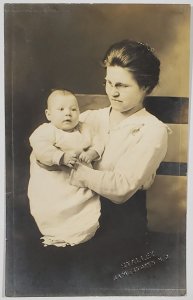 RPPC Jamestown ND Mother with Darling Baby Stally Studio Real Photo Postcard Y19