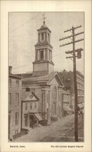 Norwich CT Central Baptist Church Old Postcard