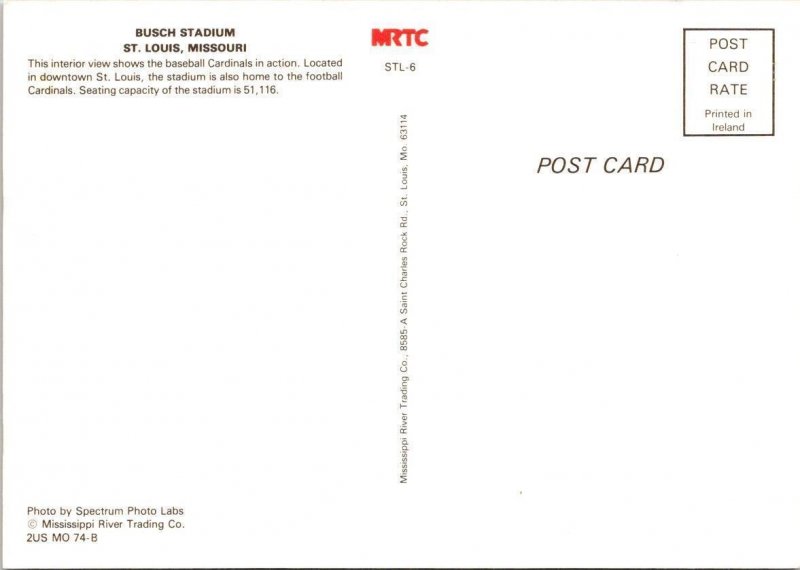 St Louis, MO Missouri  BUSCH STADIUM~Cardinals Baseball Game  4X6 Postcard