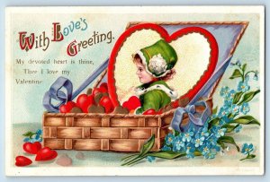 Ellen Clapsaddle Artist Signed Postcard Valentine Greetings Hearts Flowers c1910
