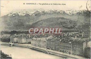 Old Postcard Grenoble Vue Generale and the Chaine des Alpes