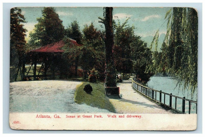 Early Scene at Grant Park Atlanta GA Postcard Walk and Driveway 