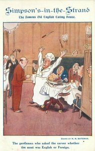 Artist impression Comic Humor Simpson's 1920s London Restaurant Postcard 11040