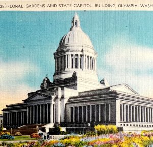 State Capitol Olympia Washington Floral Gardens Postcard c1930-40s PCBG8C