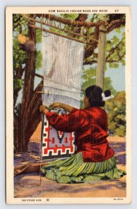 How Navajo Indian Rugs Are Made, Native American Weaving Vintage Postcard  P8