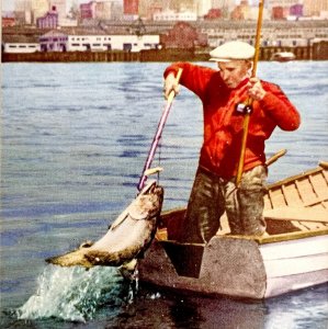 Seattle Harbor Salmon Fishing Postcard c1960-70s Armed Forces Washington PCBG8B