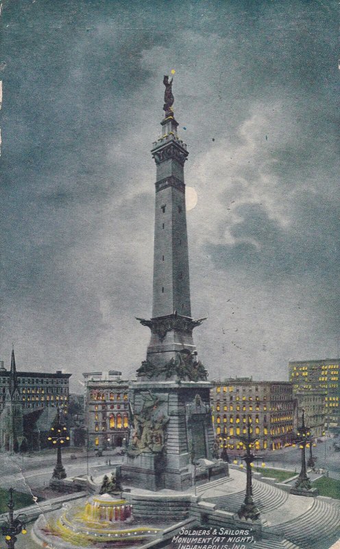 INDIANAPOLIS, Indiana, PU-1910; Soldiers' & Sailors' Monument At Night