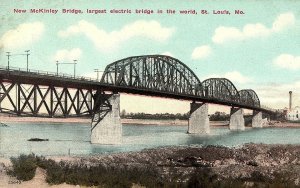 C.1910 New McKinley Bridge, Largest Electrical Bridge, St. Louis  Postcard P131 