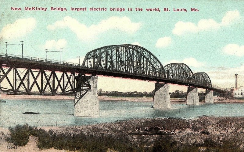 C.1910 New McKinley Bridge, Largest Electrical Bridge, St. Louis  Postcard P131 