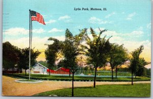 Vtg Mattoon Illinois IL Swimming Pool View USA Flag Lytle Park 1940s Postcard