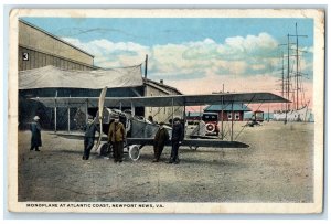 1918 Scene Of Monoplane At Atlantic Coast Newport News Virginia VA Cars Postcard
