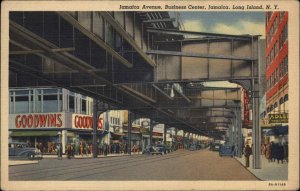 Jamaica Long Island New York NY Street Scene Vintage Postcard - Nice Linen