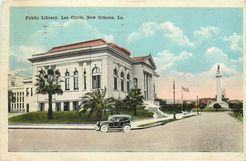 Vintage Postcard; Public Library, Lee Circle, New Orleans LA Posted 1920 