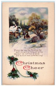 Christmas Postcard Holly Berries House Winter Scene Tipton Cedar Rapids Iowa IA