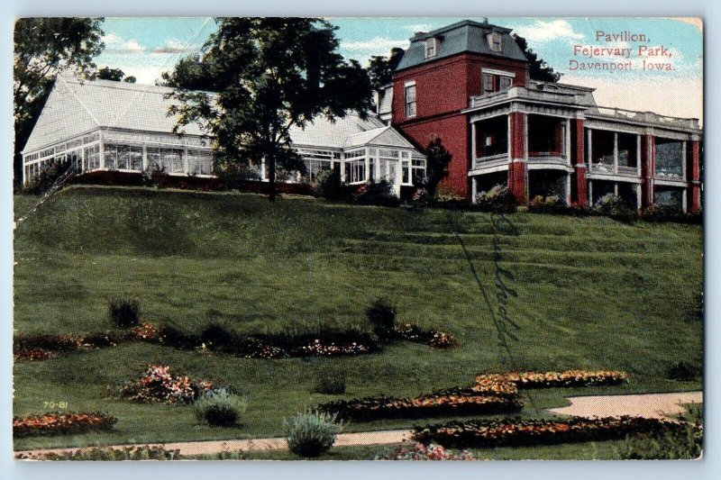 Davenport Iowa IA Postcard Pavilion Fejervary Park Building 1917 Vintage Antique