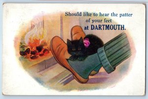 Dartmouth Devon England Postcard Cat Patter of Feet Chimney Fire 1932