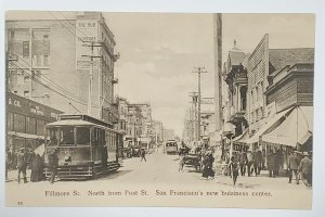San Francisco CA Early View on Fillmore St North from Post St 1900s Postcard T12