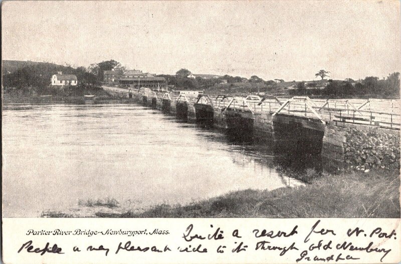 Parker River Bridge, Newburyport MA c1907 Undivided Back Vintage Postcard L73 