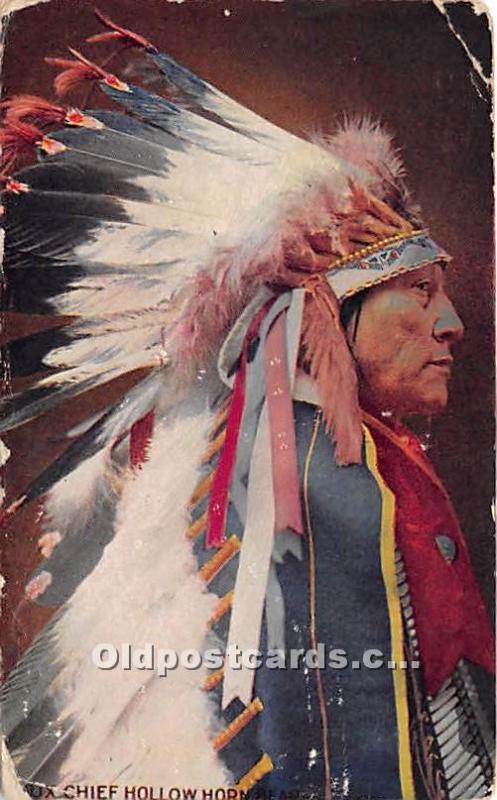 Chief Hollow Horn Indian 1907 crease, corner and edge wear, ink stain on back