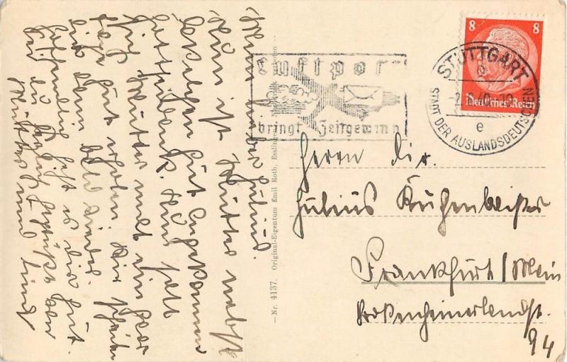 1940 Stuttgart Postmark On Hotel Falken, Heilbron Multiview Real Photo Postcard