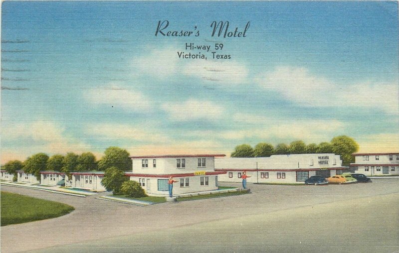 Postcard 1953 Texas Victoria Reaser's Motel autos occupation roadside 24-5169